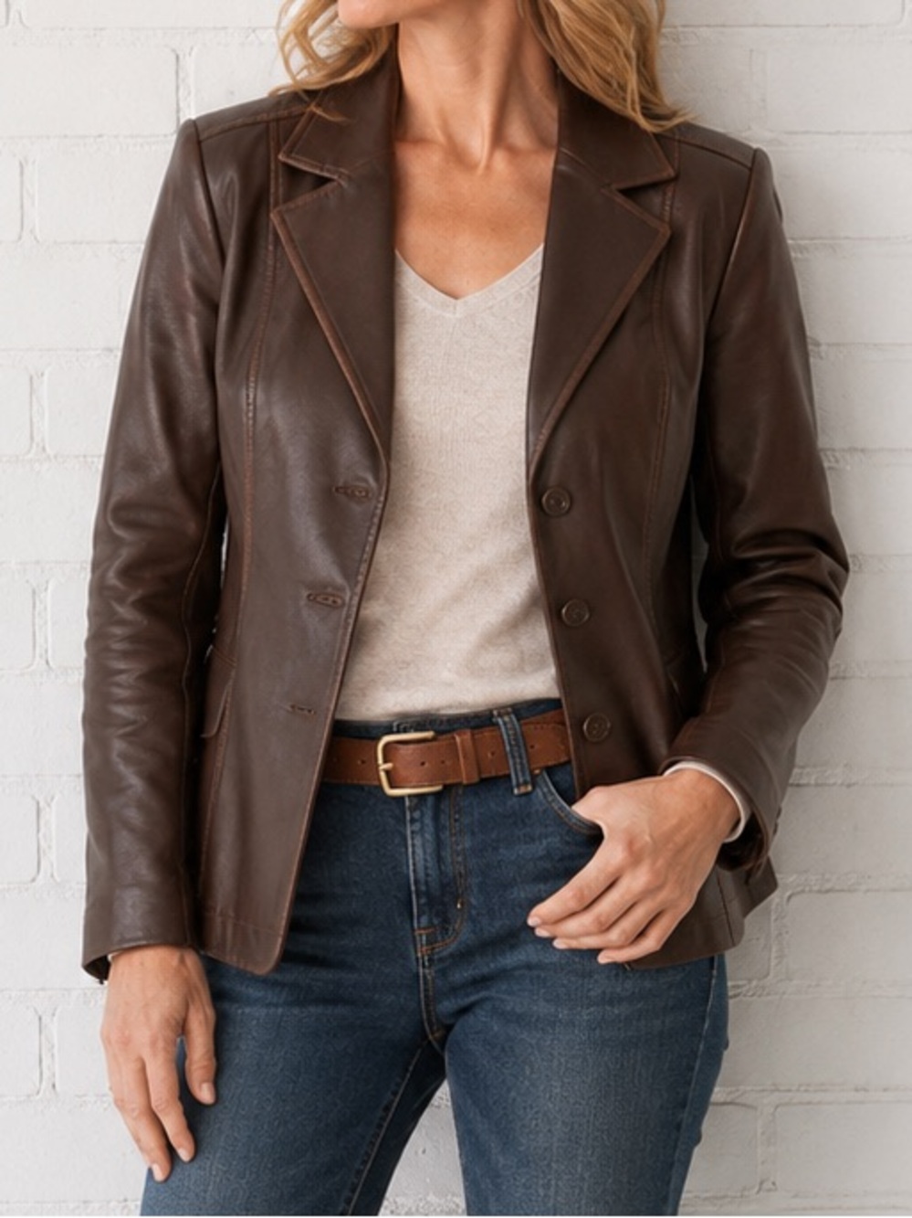 Mountain Lake Brown Faux Leather Jacket Vegan Friendly Lined Blazer Medium